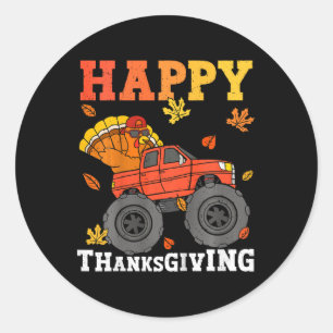 Kids Monster Truck Turkey Happy Thanksgiving Kids  Classic Round Sticker