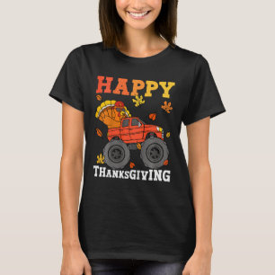 Kids Monster Truck Turkey Happy Thanksgiving Kids  T-Shirt