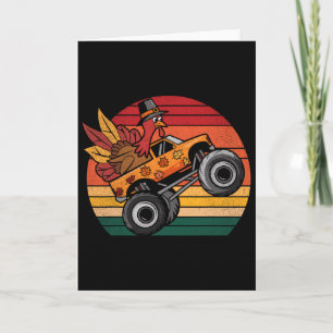 Kids Monster Truck Turkey Sunset Retro Thanksgivin Card