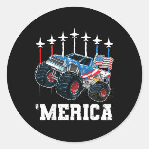 Kids Monster Truck Usa Flag Patriotic Toddlers Boy Classic Round Sticker