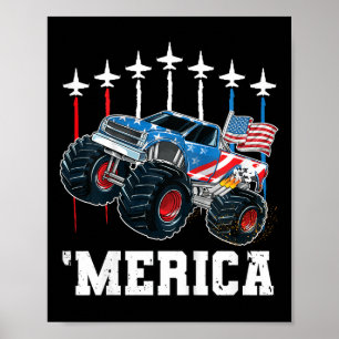 Kids Monster Truck Usa Flag Patriotic Toddlers Boy Poster