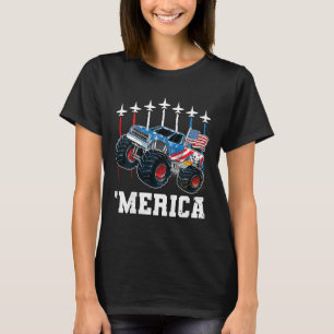 Kids Monster Truck Usa Flag Patriotic Toddlers Boy T-Shirt