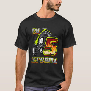Kids Monster Trucks 5th Birthday I'm 5 Let's Roll T-Shirt