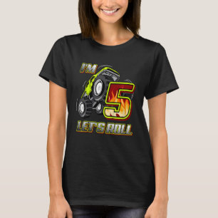 Kids Monster Trucks 5th Birthday I'm 5 Let's Roll T-Shirt