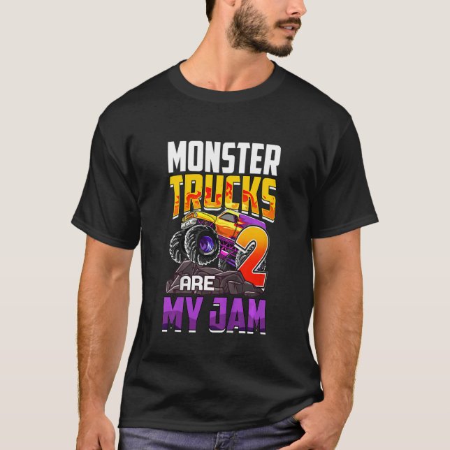 Kids Monster Trucks Are My Jam 2nd Birthday Monste T-Shirt (Front)