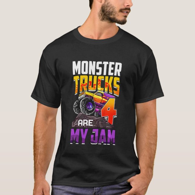 Kids Monster Trucks Are My Jam 4th Birthday Monste T-Shirt (Front)