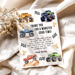 Kids Monster Trucks Birthday Party Thank You Card
