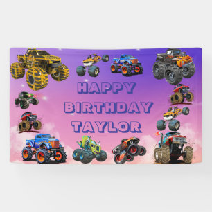Kids Monster Trucks Race Car boy Birthday Party Banner