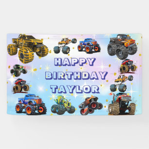 Kids Monster Trucks Race Car boy Birthday Party Banner