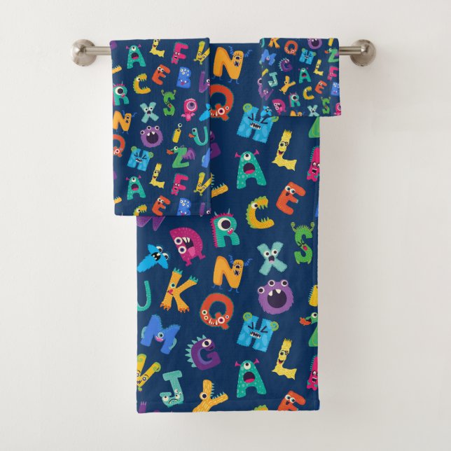Kids Monsters ABC Silly Alphabet Monster Bath Towel Set (Insitu)
