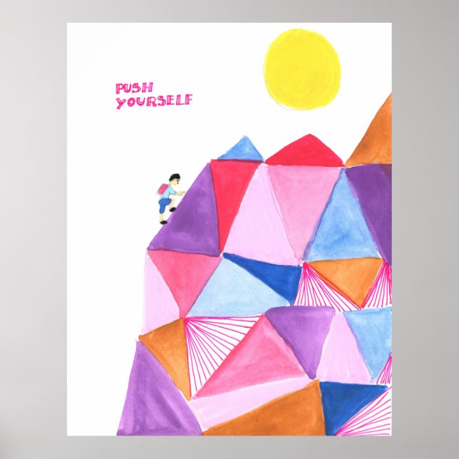 Kids Motivational Quote Mountain Watercolor Poster (Front)