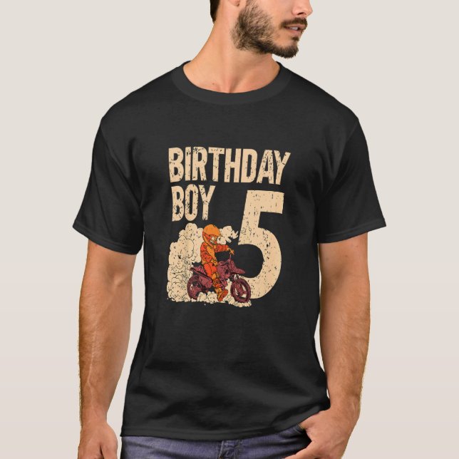Kids Motocross 5th Birthday Party Mx 5 Year Old Di T-Shirt (Front)