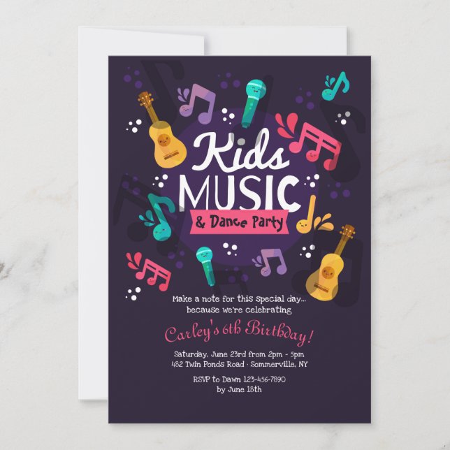 Kids Music and Dance Party Invitation (Front)