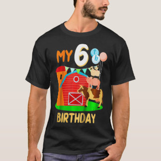Kids My 6th Birthday Funny 6 Years old Farmer Farm T-Shirt