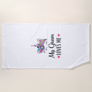 Kids My Gram Loves Me Unicorn Granddaughter T-Shir Beach Towel