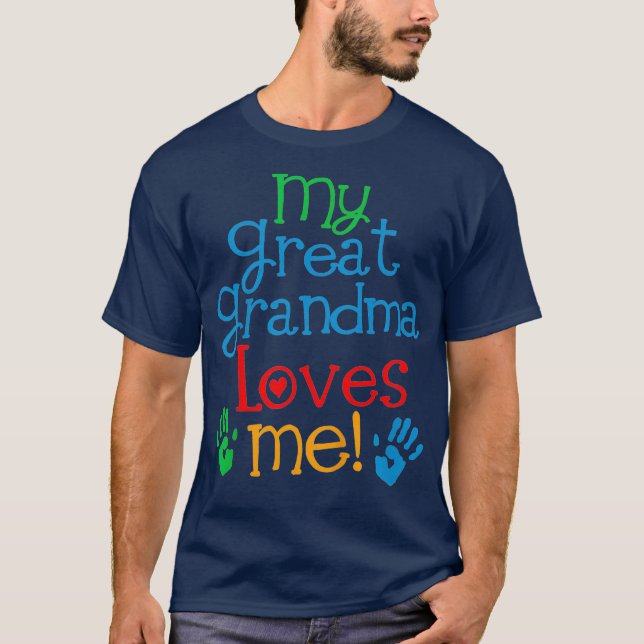 Kids My Great Grandma Loves Me Grandson T-Shirt (Front)