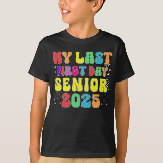 Kids My Last First Day Senior 2025 Groovy T-Shirt