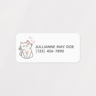 Kids Name and Phone Cute Cat Label