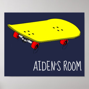 Kid's name bedroom art Yellow skateboard cool teen Poster