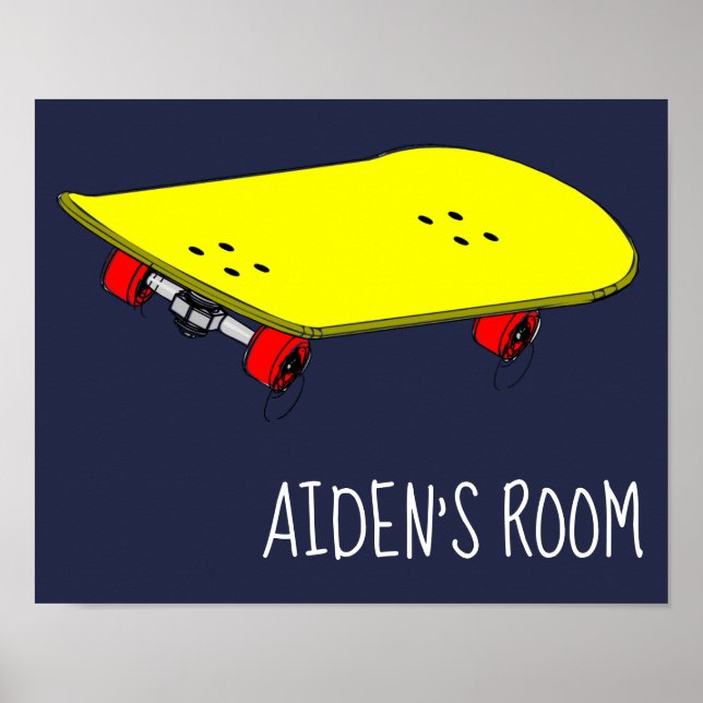 Kid's name bedroom art Yellow skateboard cool teen Poster (Front)