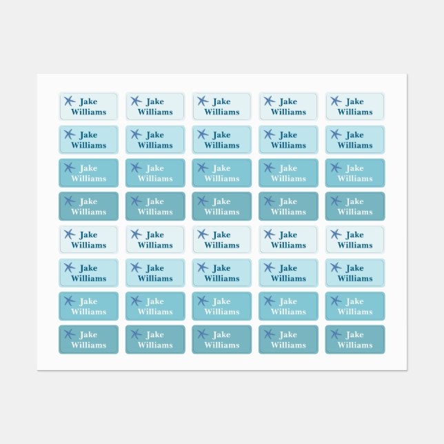 Kids' Name Clothing School Labels with Starfish (Sheet)