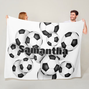 kids name cluster of soccer balls athletic decor fleece blanket