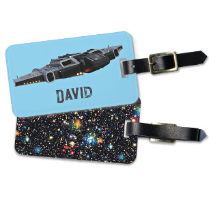 Kids Name, Cool 3d Futuristic Sci-fi Spacecraft Luggage Tag