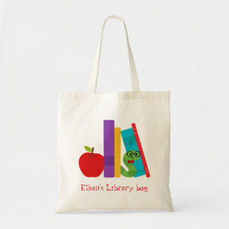 Kid's name cute bookworm library bag