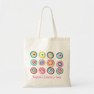 Kid's name cute circles book library bag