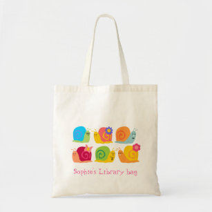 Kid's name cute snails book library bag