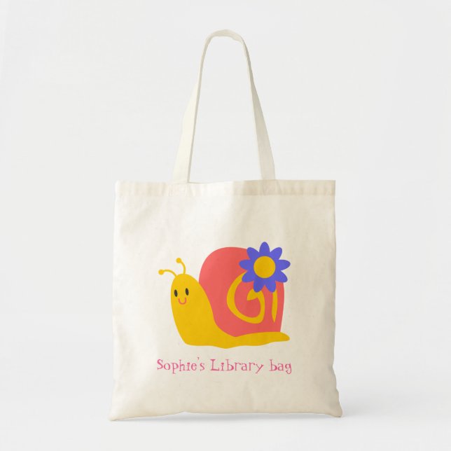 Kid's name cute snails book library bag (Front)