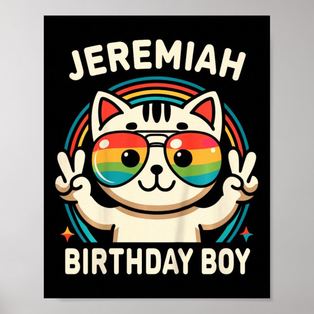 Kids Name Jeremiah Birthday Boy Cat  Poster (Front)