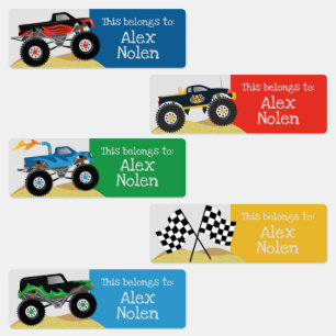 Kids Name Labels for School Supplies Monster Truck