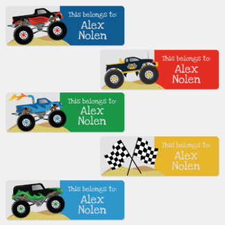 Kids Name Labels for School Supplies Monster Truck