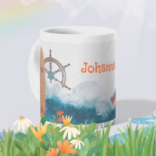 Kids Name Nautical Unicorn Rainbow  Coffee Mug