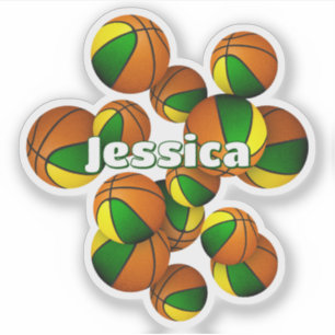 kids name on green gold team colours basketballs