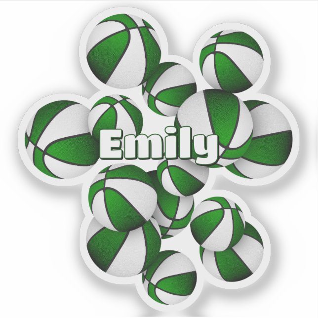 kids name on green white team colours basketballs (Front)