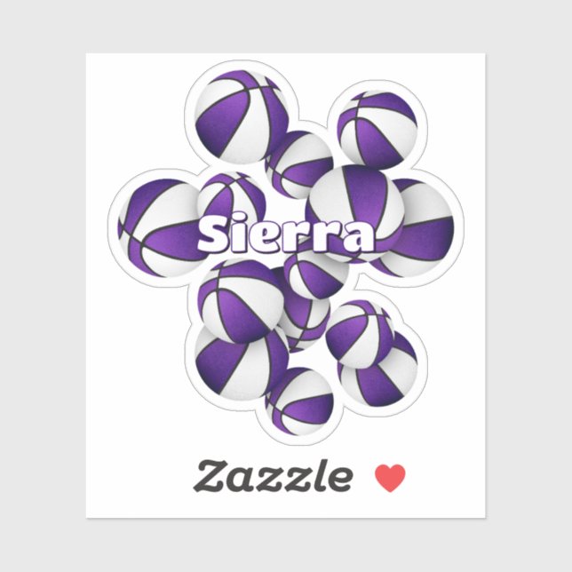 kids name on purple white team colours basketballs (Sheet)