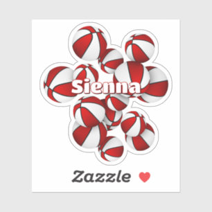 kids name on red white team colours basketballs