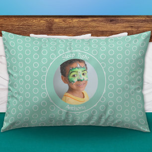 Kids Name Photo Green Personalised Pillowcase