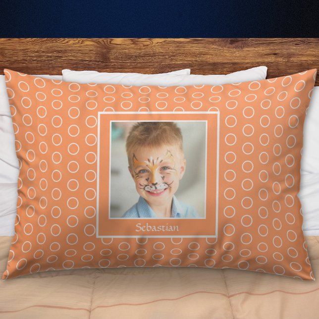 Kids Name Photo Orange Personalised Pillowcase (Creator Uploaded)