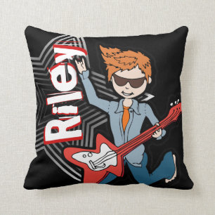 Kids name rockstar guitar boy black & red pillow