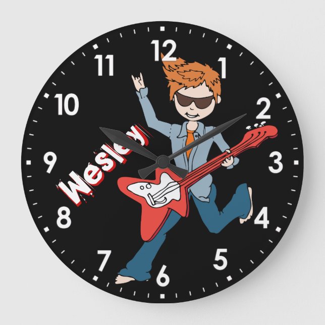 Kids name rockstar guitar boy name clock (Front)