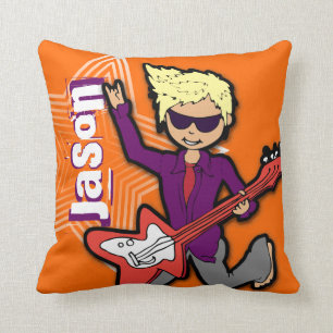 Kids name rockstar guitar boy orange purple pillow