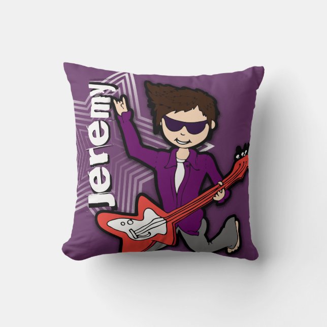 Kids name rockstar guitar boy purple pillow (Front)