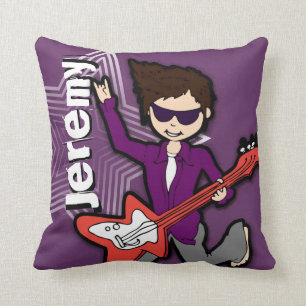Kids name rockstar guitar boy purple pillow
