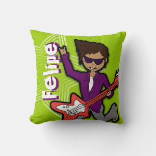Kids name rockstar guitar green & purple pillow