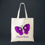 Kids named id butterfly book tote bag<br><div class="desc">A cute cartoon purple butterfly.  Be sure to personalise.</div>