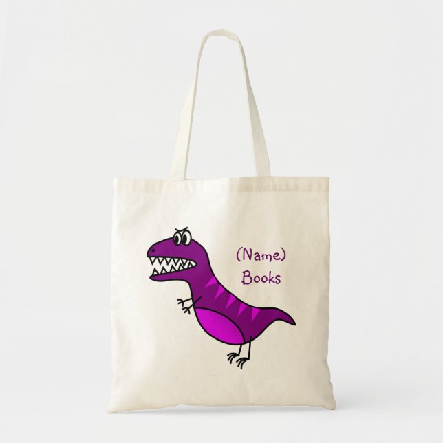 Kids named id purple dinosaur book tote bag (Front)