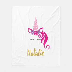 Kids Natalie Unicorn Shirt Girls Personalised Name Fleece Blanket